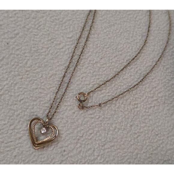 Vintage 14K GF Heart Diamond Pendant Necklace PPC 3d Raised Double Heart - Picture 2 of 11